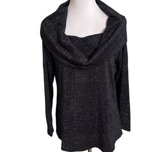 Colleen Lopez Black Cowl Neck Sparkling Sweater